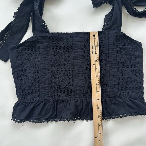 FARM Rio Ruffled Broderie Anglaise Tank Black Eyelet Tie Straps Medium $144 - Picture 8 of 12